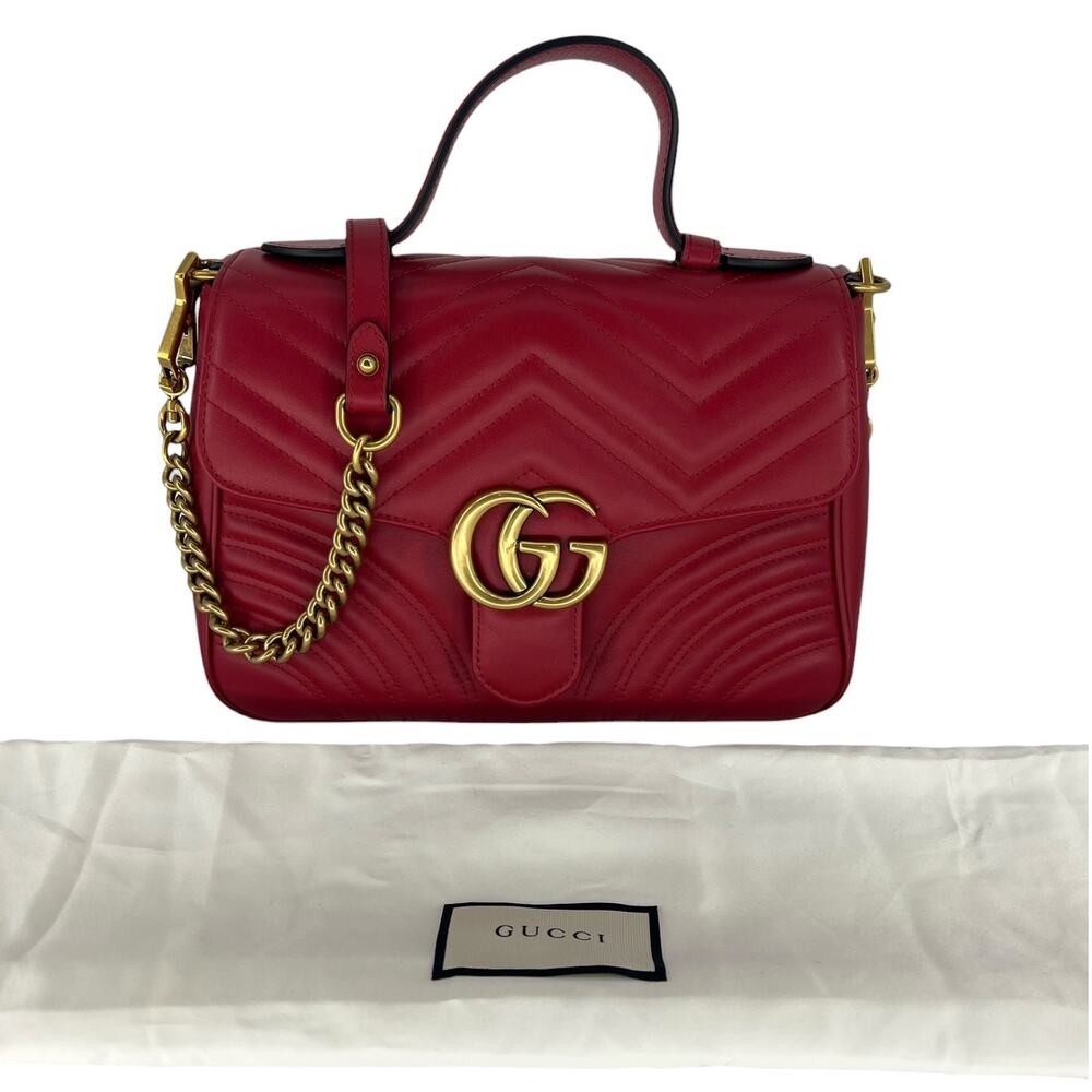 Gucci GG Marmont Small Matelasse Leather Top Handle Bag Hibiscus Red - Picture 2 of 16